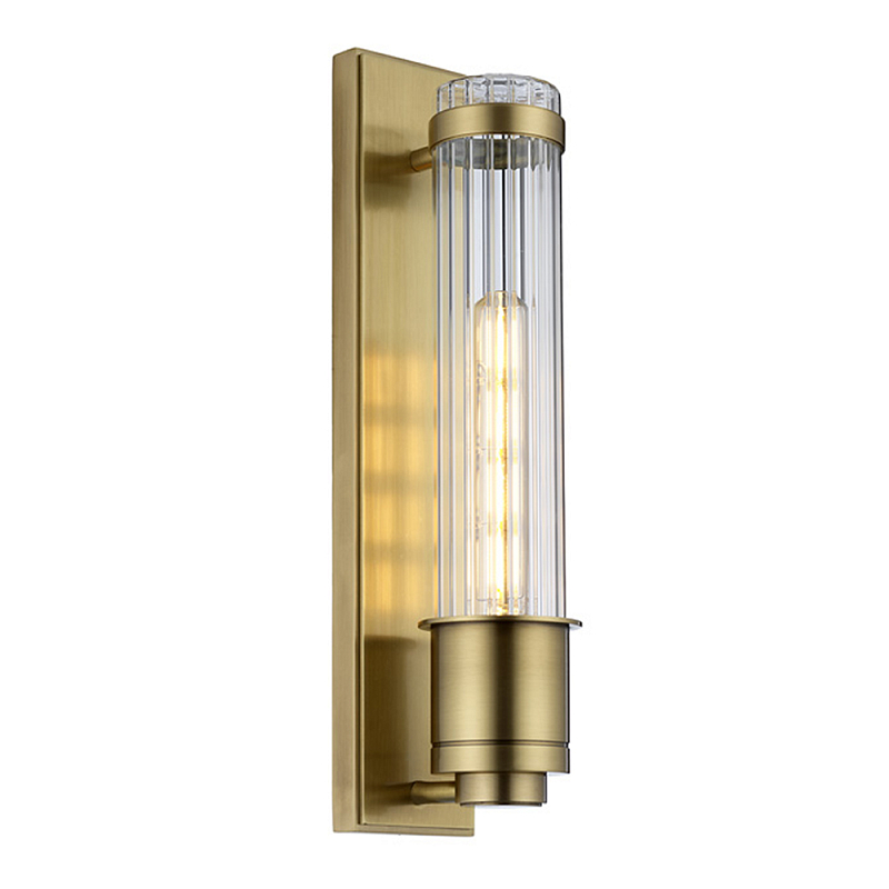 Бра вертикальное с рифленым стеклянным плафоном и прямоугольным основанием Quintiesse Латунь Хром в Твери | Loft Concept 