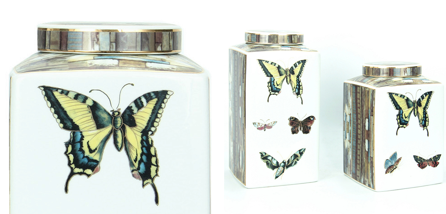 Ваза с крышкой Ceramic Flowers and Butterflies Vase Ваза с крышкой Ceramic Flowers and Butterflies Vase - Loft-Concept в Твери