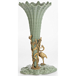 Ваза зеленая фарфоровая с волнистым краем с бронзовой фигуркой журавля Eden Garden  варинант исполнения - 3 | Loft Concept в Твери