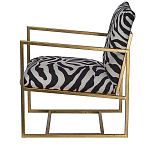 Кресло с металлическим золотистым каркасом и мягкой обивкой с чёрно-белым принтом зебры Wild animals варинант исполнения - 2 | Loft Concept в Твери