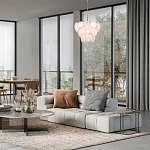 Люстра из белых стеклянных дисков на серебрянном каркасе White Glowing Reflectors варинант исполнения - 2 | Loft Concept в Твери