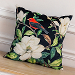 Декоративная подушка чёрная с изображением птицы в саду Blooming Red Birds варинант исполнения - 2 | Loft Concept в Твери