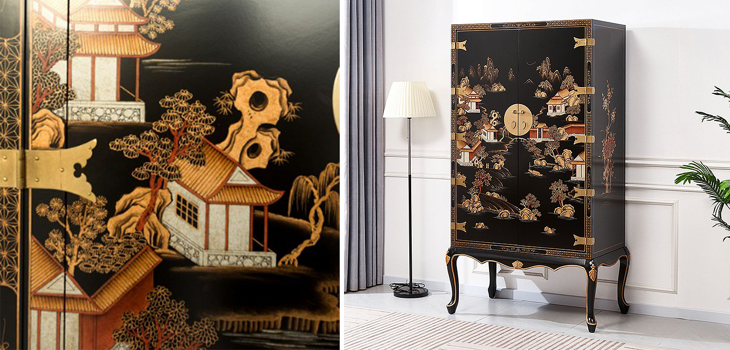 Черный Шкаф в Китайском стиле Chinese Village Cabinet Черный Шкаф в Китайском стиле Chinese Village Cabinet - Loft-Concept в Твери