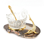 Икорница с ложкой с декором "Кадушка" с гравировкой на подставке из натурального камня Агат Decorative Cavair Dishes варинант исполнения - 2 | Loft Concept в Твери