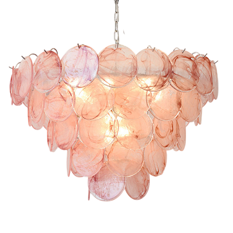 Люстра с каскадом из круглых розовых стеклянных дисков Pink Light Waterfall Розовый Хром в Твери | Loft Concept 