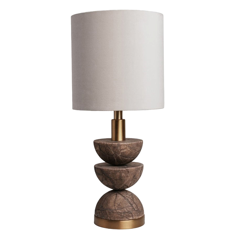 Настольная лампа с белым цилиндрическим абажуром на фигурном основании из полусфер Bewitchment Коричневый Белый Латунь в Твери | Loft Concept 