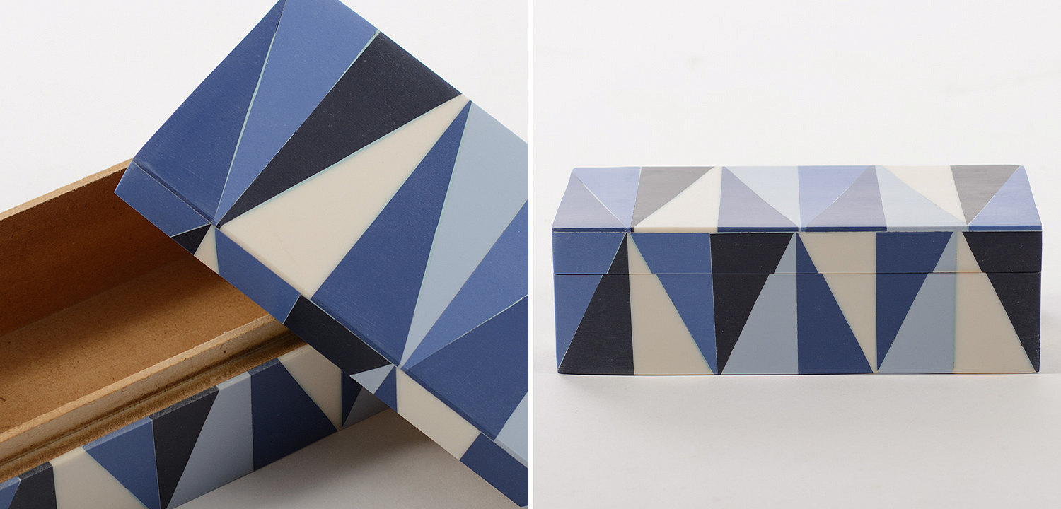 Шкатулка Blue White Triangles Bone Inlay Box Шкатулка Blue White Triangles Bone Inlay Box - Loft-Concept в Твери