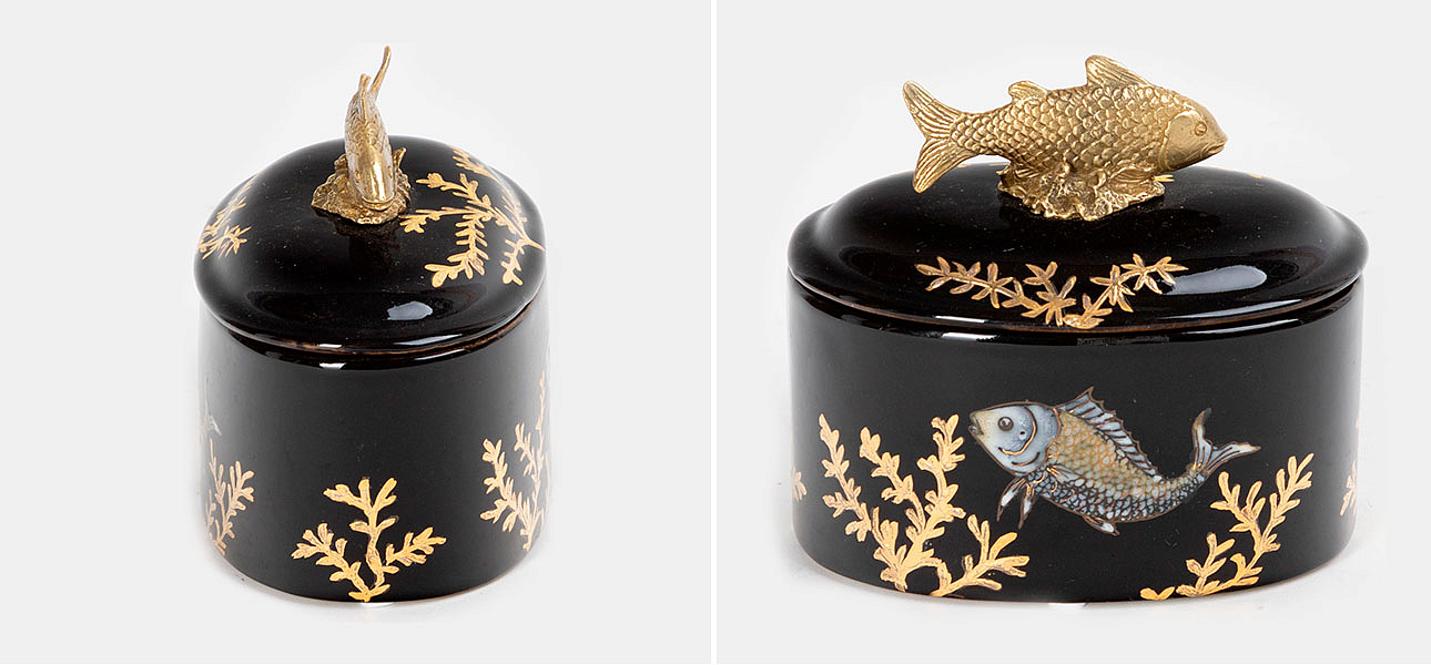 Шкатулка черная фарфоровая Золотая Рыбка Gold fish Шкатулка черная фарфоровая Золотая Рыбка Gold fish - Loft-Concept в Твери