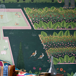 Обои ручная роспись Mahal Garden Original colourway on blue painted Xuan paper варинант исполнения - 2 | Loft Concept в Твери