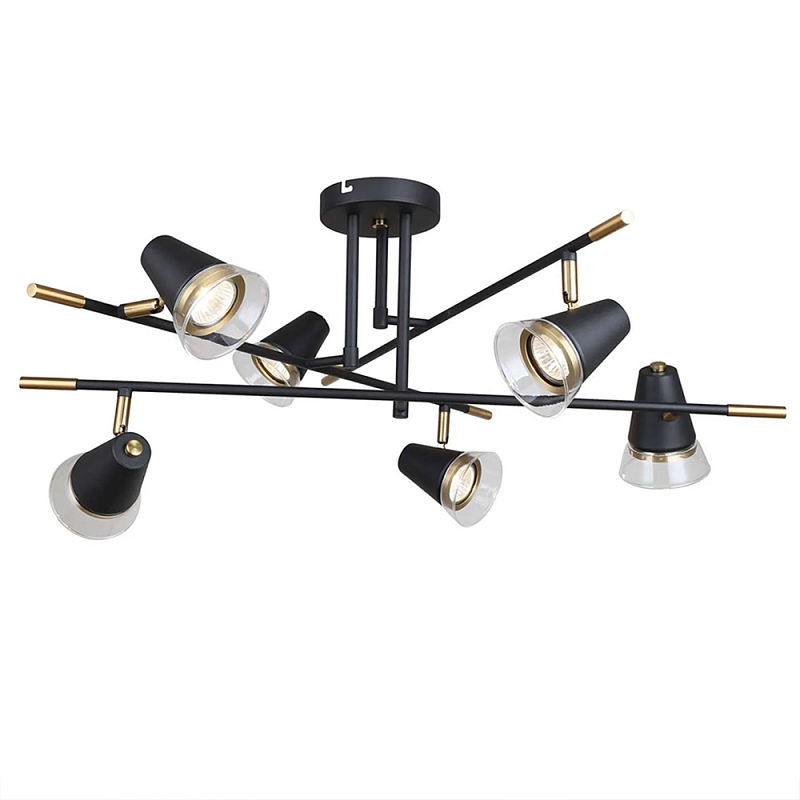 Потолочный светильник с конусообразными плафонами с контрастным сочетанием бронзы и глубоким черным цветом Aurika Черный Прозрачный в Твери | Loft Concept 