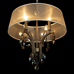 Люстра подвесная круглая с тканевым полупрозрачным абажуром и подвесками 4 лампы Gilded Elegance варинант исполнения - 5 | Loft Concept в Твери