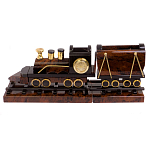 Часы настольные в виде паровоза из натурального камня Обсидиан Train Stone Clock варинант исполнения - 1 | Loft Concept в Твери