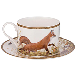 Чайная пара из фарфора с изображением утки и лисы 300 мл Hunting Porcelain Collection варинант исполнения - 1 | Loft Concept в Твери