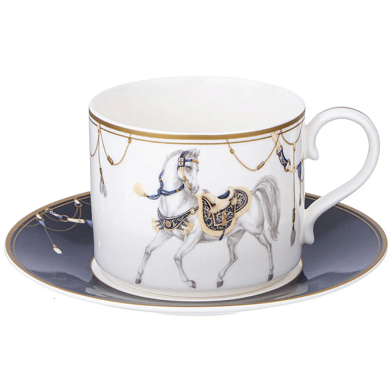 Чайная пара из фарфора с изображением лошади 300 мл Porcelain Horse Set 2 Белый Синий Золотой Чайная пара из фарфора с изображением лошади 300 мл Porcelain Horse Set 2 Белый Синий Золотой в Твери | Loft Concept