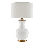 Настольная лампа белого цвета с фарфоровым основанием и латунными акцентами и тканевым абажуром Currey & Company варинант исполнения - 1 | Loft Concept в Твери