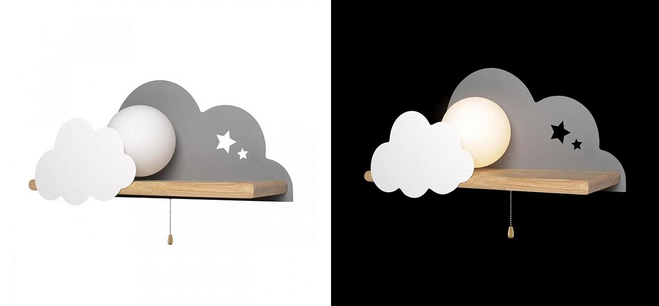 Бра с деревянной полкой серое Облако Wall Lamp Grey Cloud Бра с деревянной полкой серое Облако Wall Lamp Grey Cloud - Loft-Concept в Твери
