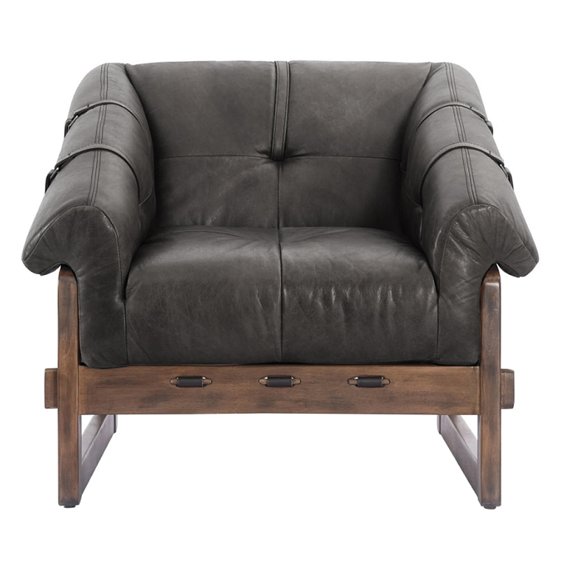 Кресло Duncan винтажная черная кожа Черный Коричневый в Твери | Loft Concept 