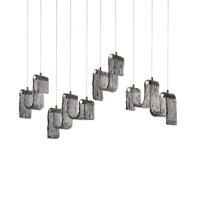 Подвесной светильник линейный с плафонами волнистой формы из фактурного стекла Big Wave Дымчатый (Smoke) Янтарный в Твери | Loft Concept 