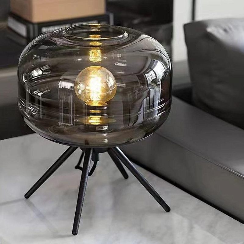 Настольная лампа светодиодная с серым стеклянным плафоном Gentle Light Черный Серый Настольная лампа светодиодная с серым стеклянным плафоном Gentle Light Черный Серый в Твери | Loft Concept