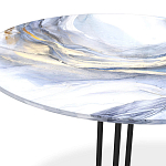 Стол журнальный с круглой бело-голубой столешницей из стекла White and Blue Marble варинант исполнения - 3 | Loft Concept в Твери