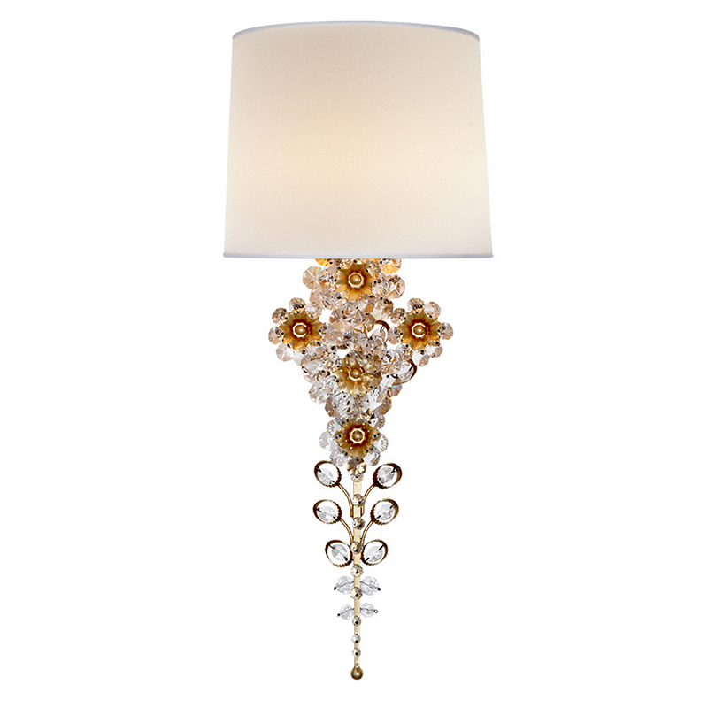 Бра с цветочным основанием и тканевым абажуром Tugella Flower Lamp Серебряный Латунь Прозрачный в Твери | Loft Concept 