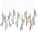 Люстра с золотистыми трубками и прозрачными стеклянными листьями на подвесах Sylva  варинант исполнения - 1 | Loft Concept в Твери