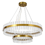 Люстра подвесная двухъярусная с золотистымыми кольцами и прозрачными стеклянными элементами Ring Horizontal варинант исполнения - 1 | Loft Concept в Твери