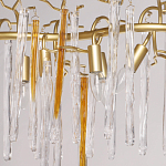 Люстра линейная золотого цвета с декоративными ветвями и длинными стеклянными подвесками в форме сосулек Droplet Chandelier варинант исполнения - 3 | Loft Concept в Твери