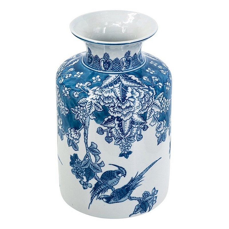 Ваза с мотивами цветущего сада с попугаями Vase Inspired by Nature Синий Белый в Твери | Loft Concept 