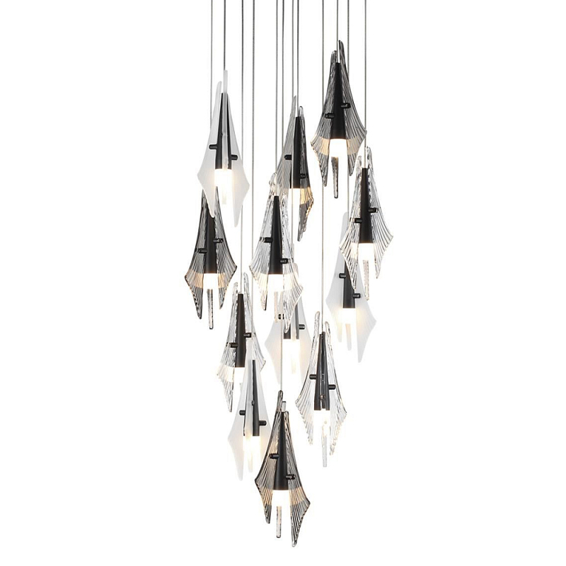 Люстра каскадная с 12-ю рельефными прозрачными плафонами Glass Pod  Черный Белый Дымчатый (Smoke) Прозрачное Стекло в Твери | Loft Concept 