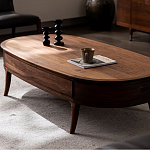 Кофейный стол овальный из дерева с 2-мя ящиками Coffee Walnut Table варинант исполнения - 3 | Loft Concept в Твери