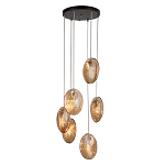 Люстра каскадная с 6-ю стеклянными круглыми плафонами янтарного цвета Savio Glass Disc Light варинант исполнения - 2 | Loft Concept в Твери