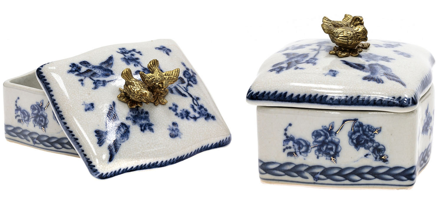 Шкатулка Blue Flowers and Bronze Birds Шкатулка Blue Flowers and Bronze Birds - Loft-Concept в Твери