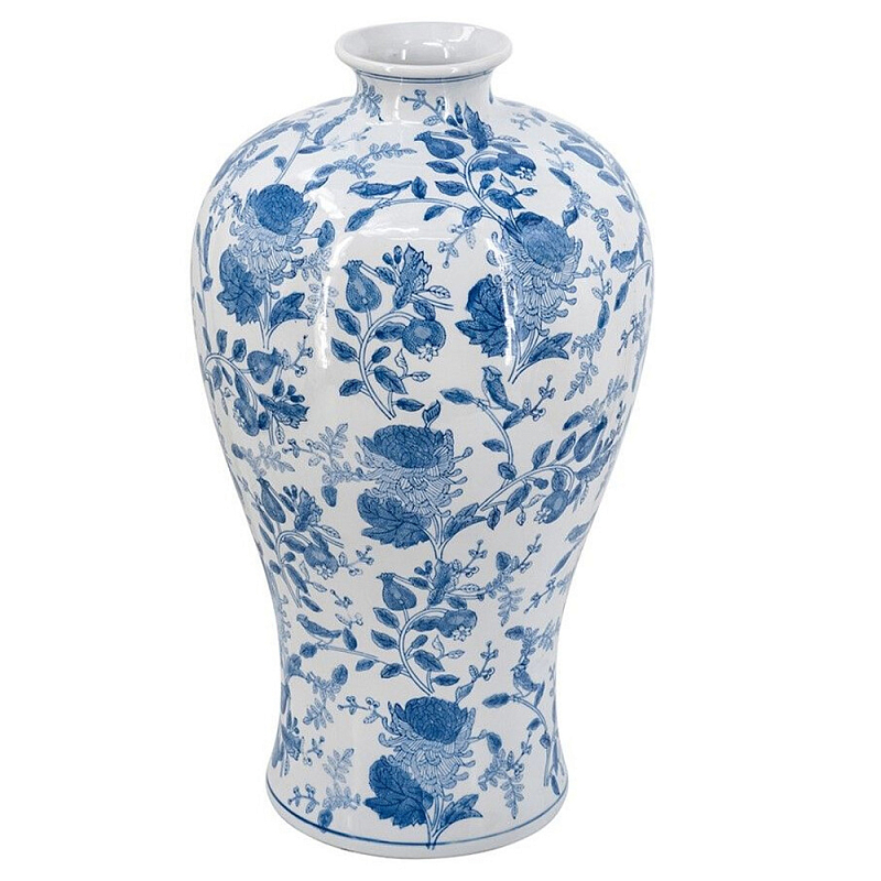 Ваза фарфоровая высокая с синими цветочными мотивами Independence Голубой Белый в Твери | Loft Concept 