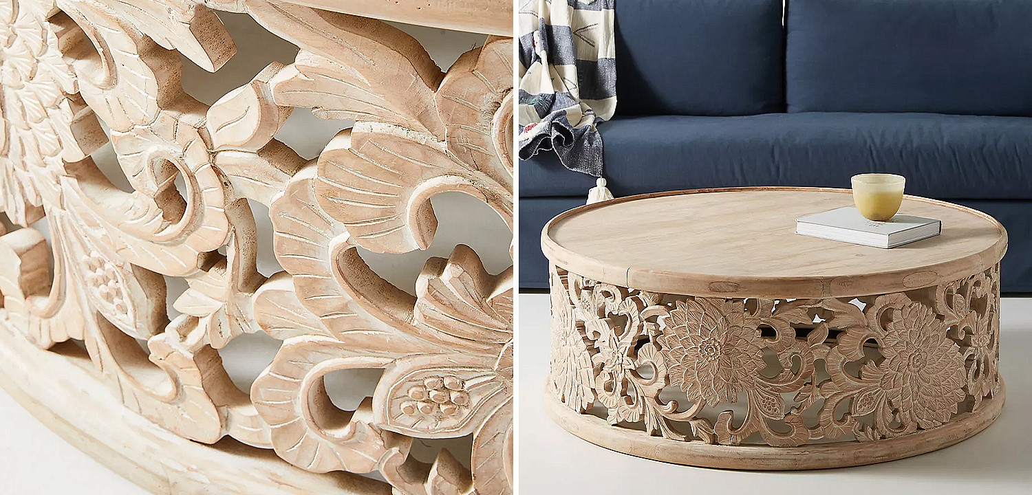 Круглый кофейный стол Handcarved Lotus Round Coffee Table Круглый кофейный стол Handcarved Lotus Round Coffee Table - Loft-Concept в Твери