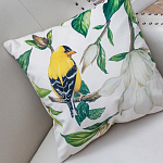 Декоративная подушка бежевая с изображением птиц и цветов Blooming Yellow Birds варинант исполнения - 2 | Loft Concept в Твери