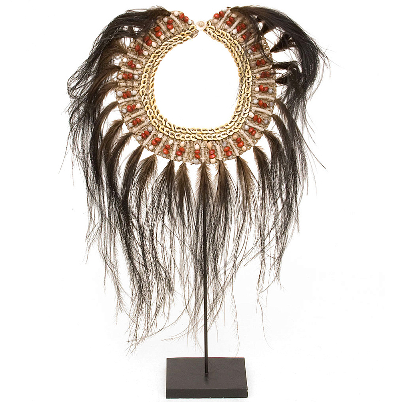 Декоративный аксессуар воротник из ракушек и перьев на подставке Aboriginal Collar Коричневый Бежевый Красный Черный Декоративный аксессуар воротник из ракушек и перьев на подставке Aboriginal Collar Коричневый Бежевый Красный Черный в Твери | Loft Concept