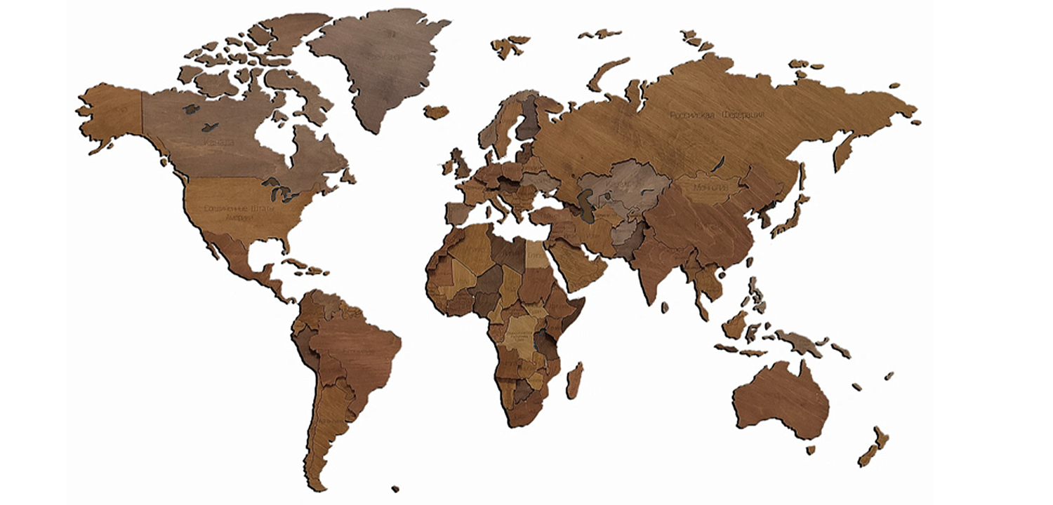 Аксессуар на стену Wooden World Map цвет орех Аксессуар на стену Wooden World Map цвет орех - Loft-Concept в Твери