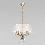 Люстра подвесная круглая с тканевым полупрозрачным абажуром и подвесками 6 ламп Gilded Elegance варинант исполнения - 2 | Loft Concept в Твери