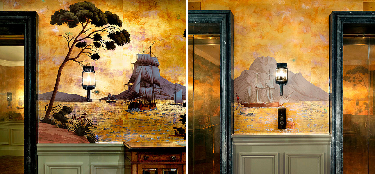 Обои ручная роспись Voyage of the Pacific Amarelo on Deep Rich Gold gilded paper with antiquing Обои ручная роспись Voyage of the Pacific Amarelo on Deep Rich Gold gilded paper with antiquing - Loft-Concept в Твери