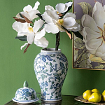 Ваза с крышкой и зелено-голубым рисунком на белом фоне 51 см Blue & White Ornament варинант исполнения - 4 | Loft Concept в Твери