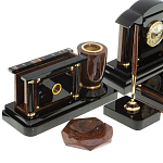 Настольный письменный набор с часами из природного камня обсидиана Peace Contract варинант исполнения - 3 | Loft Concept в Твери