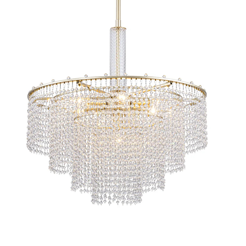 Люстра многоярусная с каскадами кристаллов Crystal Rains Золотой Прозрачный в Твери | Loft Concept 
