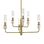 Люстра с 6-ю плафонами в форме стеклянных трубок и мраморных декоративных элементов Montreal варинант исполнения - 2 | Loft Concept в Твери