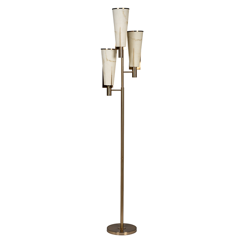 Торшер на три лампы с расцветкой под мрамор на матовом металлическом основании Elegant Classic Light Белый Латунь в Твери | Loft Concept 