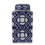 Ваза прямоугольной формы с крышкой и геометрическим узором в сине-белых цветах Blue & White Ornament  варинант исполнения - 1 | Loft Concept в Твери