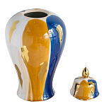 Ваза с крышкой и мазками синего и золого цвета на белом фоне Chinoiserie Ceramics варинант исполнения - 2 | Loft Concept в Твери