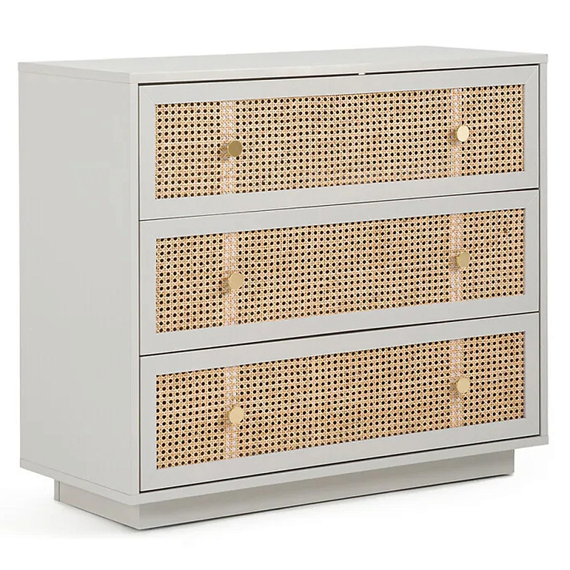 Комод с тремя ящиками Tomio Wicker Furniture Светло-серый Древесина Латунь Комод с тремя ящиками Tomio Wicker Furniture Светло-серый Древесина Латунь в Твери | Loft Concept