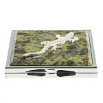 Зеркало двухстороннее квадратное из натурального камня Змеевик с декоративной вставкой в виде ящерицы Silver Stone Mirrors варинант исполнения - 2 | Loft Concept в Твери