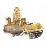 Икорница со стопками с декором "Рыбак с санями" с гравировкой на подставке из натуральных камней Агат Мрамор Decorative Cavair Dishes варинант исполнения - 9 | Loft Concept в Твери